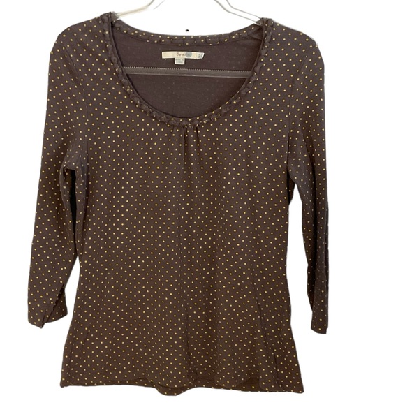 Boden Gray Yellow Polka Dot Knotted Detail Scoop Neck Long Sleeve Top Size 12 - Picture 13 of 14